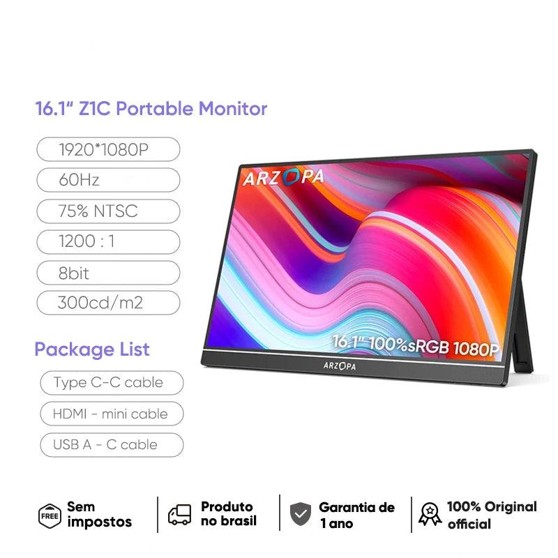 Monitor Portátil Arzopa 16.1'' 144hz 1080p FHD