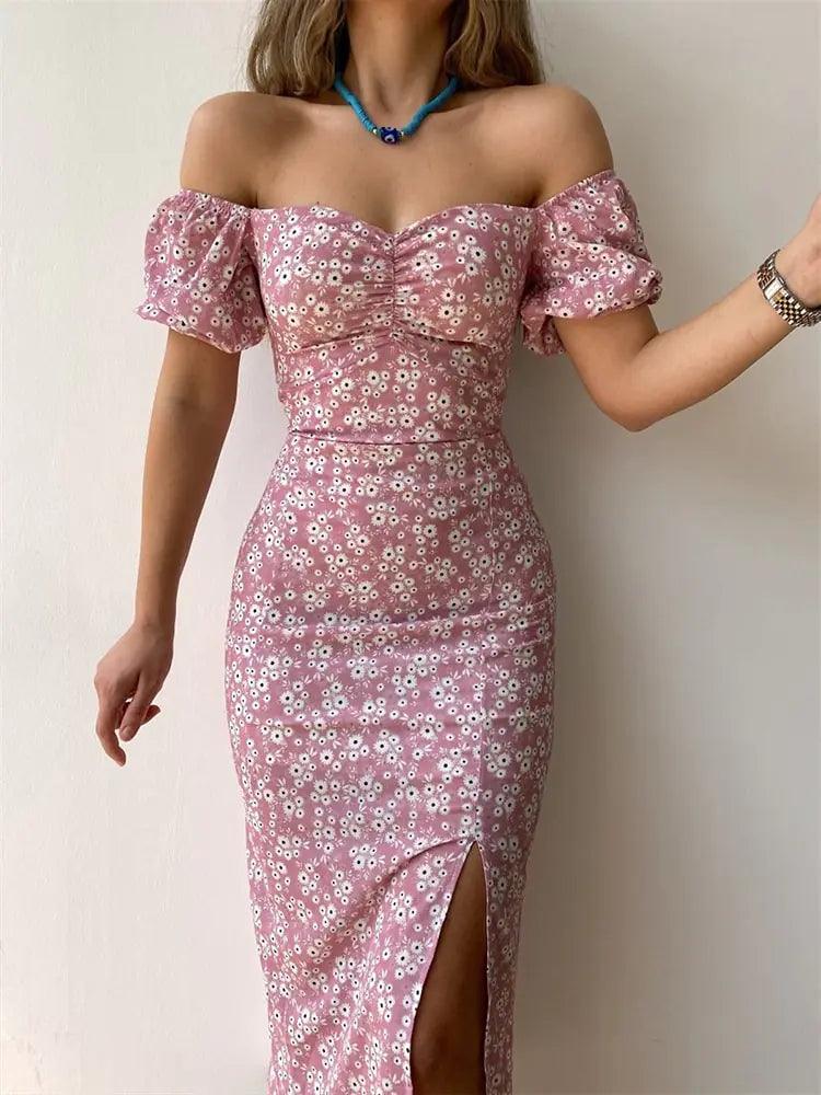 Vestido de festa com estampa floral