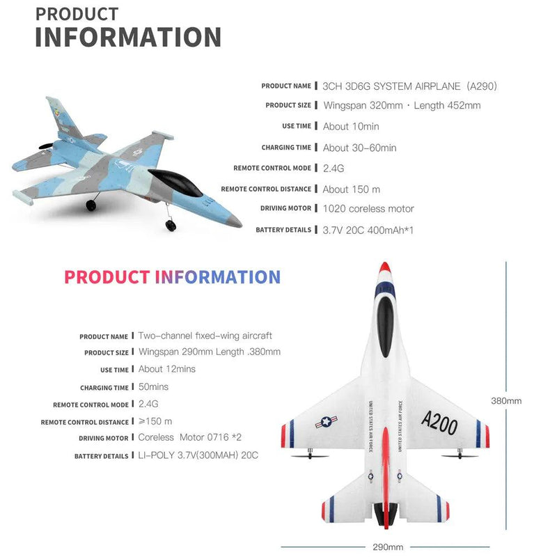 Avião com controle remoto 2.4G - A200 F-168 / A290 F16