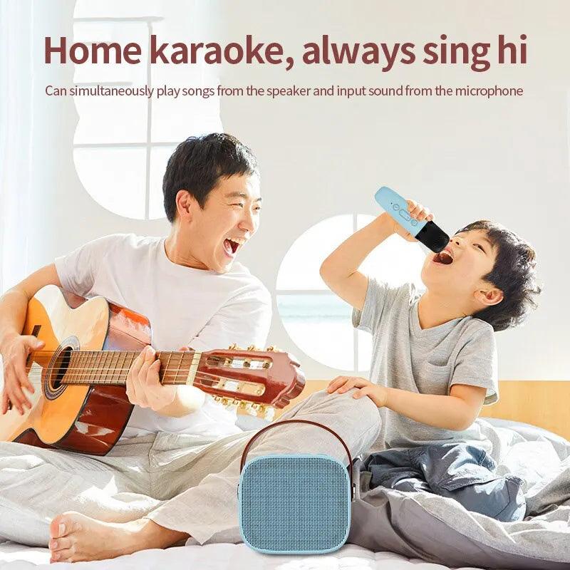 Alto-falante Bluetooth portátil com microfone sem fio, máquina de karaoke, reprodutor de música para adultos e crianças