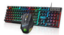 Teclado gamer e mouse RGB com luz de fundo, e com fio, PC, laptop
