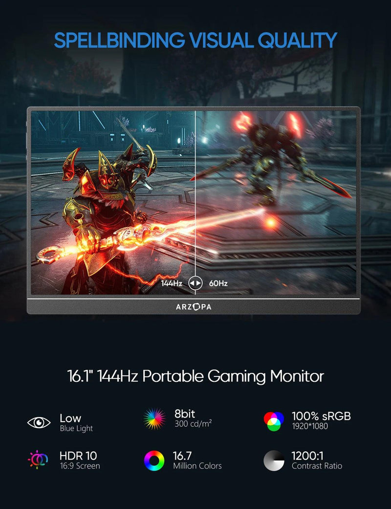 Monitor Portátil Arzopa 16.1'' 144hz 1080p FHD