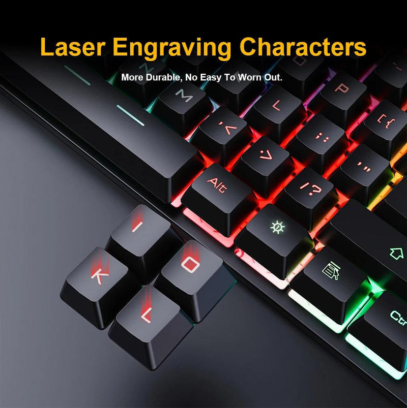 Teclado gamer e mouse RGB com luz de fundo, e com fio, PC, laptop