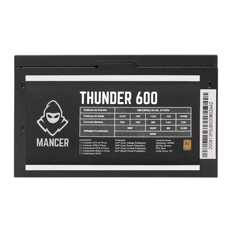 FONTE DE ALIMENTAÇÃO MANCER THUNDER 600W, 80 PLUS BRONZE + Cabo de força